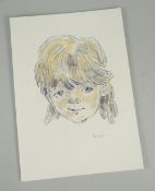 SIR KYFFIN WILLIAMS RA Christmas card print - head portrait of a young girl, believed pencil
