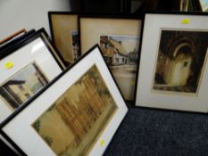 JAMES LEWIS STANT coloured Guild Stamped etchings - various architectural locations including Norman
