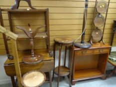ASSORTED WOODEN FURNITURE including three tier folding cake stand, planter stand, tea trolley,