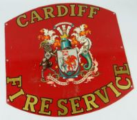 ENAMELLED METAL CARDIFF FIRE SERVICE SIGN, with crest to a red ground, 41cms wide