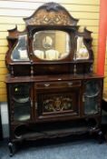 TURN OF THE CENTURY ROSEWOOD & MARQUETRY CABINET SIDEBOARD composed of flanking glass cabinets,