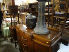 ASSORTED FURNITURE to include sideboard, two drawer night cabinet, barrel type planter, ETC