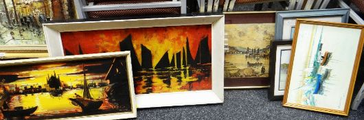 K. H. KNOBEL oil on canvas - yachts at sea, signed, 32 x 68cms, plus parcel of maritime related