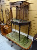 REPRODUCTION TOOLED LEATHER LONG-JOHN COFFEE TABLE, similar half moon table, similar nest of three