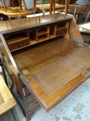 VINTAGE BURR-WOOD BUREAU, four drawers with brass furniture