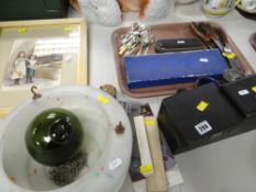 ASSORTED ITEMS including loose flatware, cased travelling manicure set, shaving set and brush set,