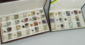 CASED GEM STONE SPECIMENS including samples or morganite, aquamarine, tourmaline, feldspar (2)