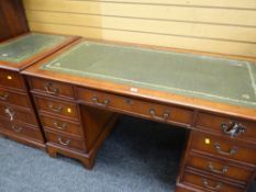 REPRODUCTION PEDESTAL DESK with tooled green leather work top