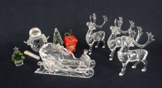 SIX SWAROVSKI CRYSTAL CHRISTMAS ORNAMENTS to include sleigh, reindeer, ETC