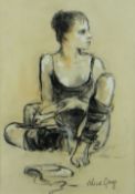 VALERIE GANZ pastel - study of a seated ballet dancer, signed, 27.5 x 19.5cms