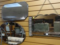 THREE VINTAGE UNFRAMED WALL MIRRORS