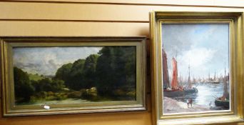 DUBOIS oil on canvas - boats in a harbour, signed, 48 x 38cms, together with a 19th Century oil on