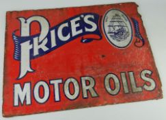 VINTAGE ENAMEL METAL ADVERTISING SIGN FOR PRICE'S MOTOR OILS with oval ship brand logo, 60.5cms