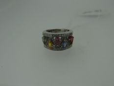18CT WHITE GOLD MIXED GEMSTONE RING, 9.5gms