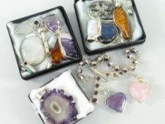 MODERN JEWELLERY ITEMS to include semi-precious stone set pendants, bracelet and ring many silver