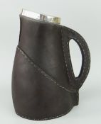 DOULTON LAMBETH BLACK JACK JUG with single handle and silver collar, London hallmarks