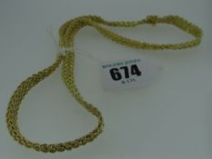 9CT YELLOW GOLD ROPE TWIST NECKLACE in Oro Collection box, 10.2gms