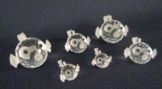 SIX SWAROVSKI CRYSTAL BLOWFISH ORNAMENTS