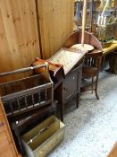 ASSORTED FURNITURE including antique corner wash-stand, vintage hanging mahogany mirror with glove