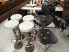 SIX INDUSTRIAL-CHIC WORKSHOP STOOLS including one by Evertaut