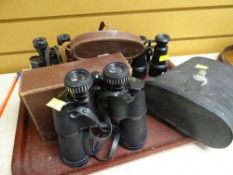 THREE PAIRS OF BINOCULARS together with a vintage cased Coronet camera