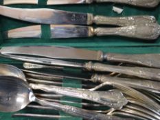 BOXED CASE OF WHITE METAL MIXED CUTLERY comprising spoons, knives and forks