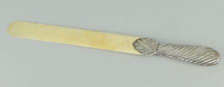 VICTORIAN SILVER & IVORY PAGE TURNER London 1885, 40cms long