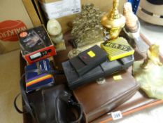MIXED COLLECTABLES including brass desk tidy, cameras, believed Rolls Royce Spirit of Ecstacy car