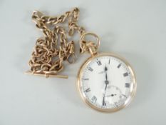 9CT GOLD BENSON POCKET WATCH together with a graduated pocket watch chain with T-bar and drop, 124.