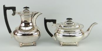 QUEEN ELIZABETH II MATCHING SILVER HOT WATER & TEA-POT with beadwork edge, claw feet and ridged