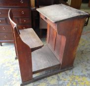 VINTAGE WOODEN SCHOOL-MASTER'S DESK with adjoining raised chair