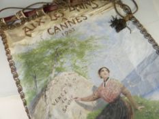 INTERESTING EARLY 20TH CENTURY FRENCH STREET BANNER painted with figure, heraldry, and inscribed '