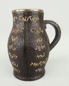 DOULTON SLATERS PATENT LANDLORDS BEER JUG titled 'The Landlord's Caution' with silver collar,