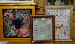 SMALL SILK SAMPLER WITH VERSE, by Sarah Wooldridge Age 10 and dated 1842, 29 x 25cms, together