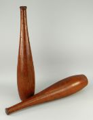 PAIR OF VINTAGE OAK SKITTLES, 62cms high