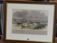 FRAMED LONDON ILLUSTRATED NEWS (OR SIMILAR) COLOURED PLATE of the opening of the Bute Docks in Ca