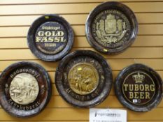 FIVE CONTINENTAL BEER BARREL-TOP PLAQUES
