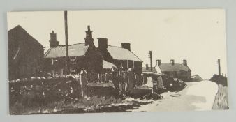 SIR KYFFIN WILLIAMS RA Christmas card print - from an inkwash drawing of a Welsh village, inside '