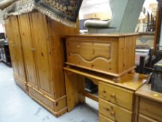 ASSORTED PINE BEDROOM FURNITURE to include two double wardrobes, blanket chest, chest ETC