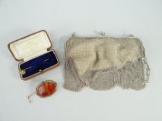VINTAGE SILVER MESH PURSE & ASSORTED JEWELLERY