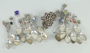 ASSORTED CONTINENTAL SILVER to include souvenir spoons, Continental bunch of grapes ornament
