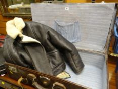 VINTAGE LEATHER SUITCASE & SHEARLING AMERICAN BOMBER STYLE LEATHER JACKET (medium size)