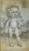 PATRICK WOODROFFE limited edition (2nd print) etching - study of a doll with inscription in smoke,