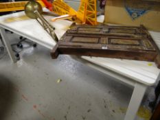 LARGE WHITE PAINTED SLATTED PATIO TABLE, 204 x 99cms