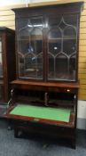 19TH CENTURY MAHOGANY SECRETAIRE BOOKCASE, the base of two drawers and drop down writing desk