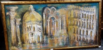 DECORATIVE RETRO STYLE PAINTED PLASTER PANEL with classic building facades