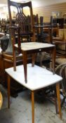 WHITE FORMICA TABLE & VINTAGE HALL CHAIR