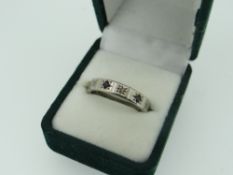 18CT WHITE GOLD DIAMOND CHIP AND SAPPHIRE HALF ETERNITY RING, 4.0gms
