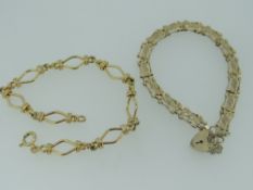 9K YELLOW GOLD ALTERNATING LINK BRACELET & 9CT YELLOW GOLD BRACELET & HEART-SHAPED PADLOCK 8.6gms