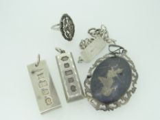 SILVER JEWELLERY to include two silver ingot pendants, Siam silver pendant, silver ID bracelet and
